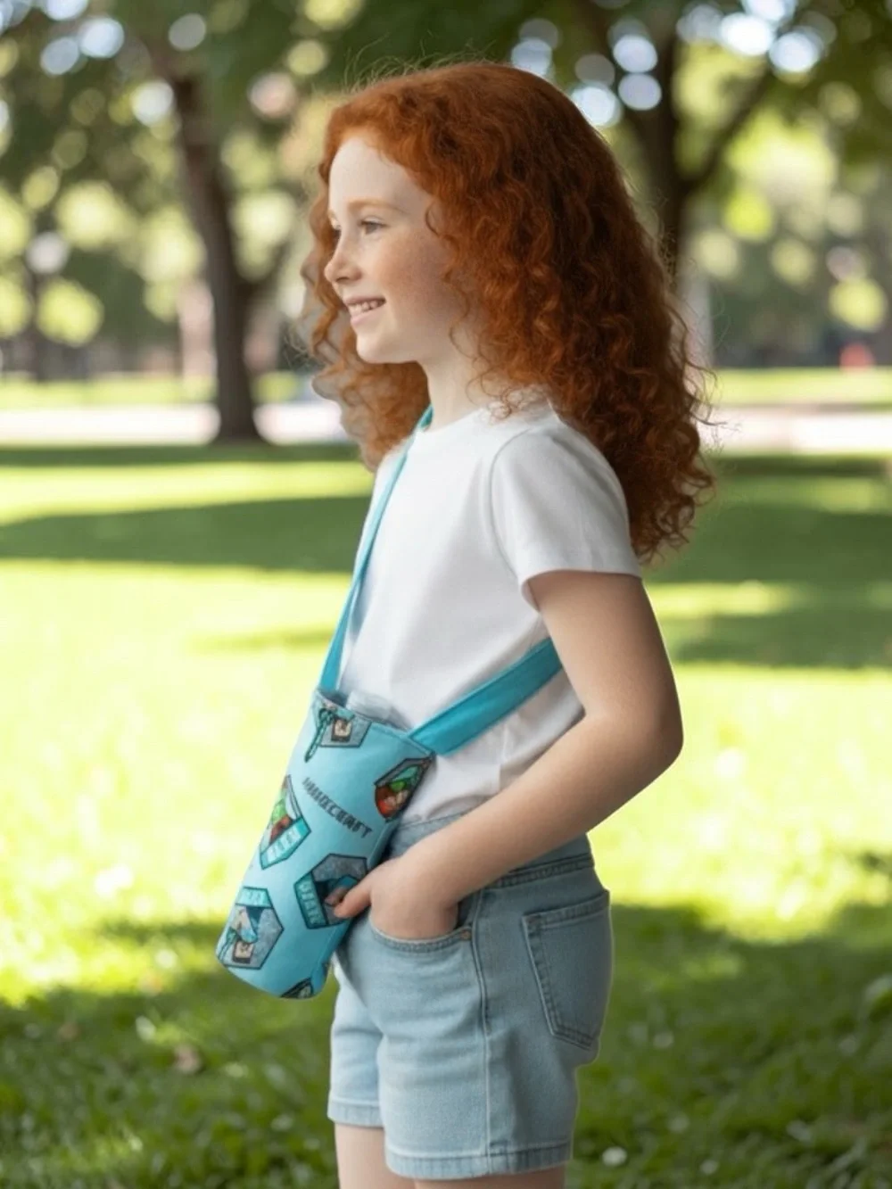 Minecraft Water Bottle Carrier with Soft Blue Strap